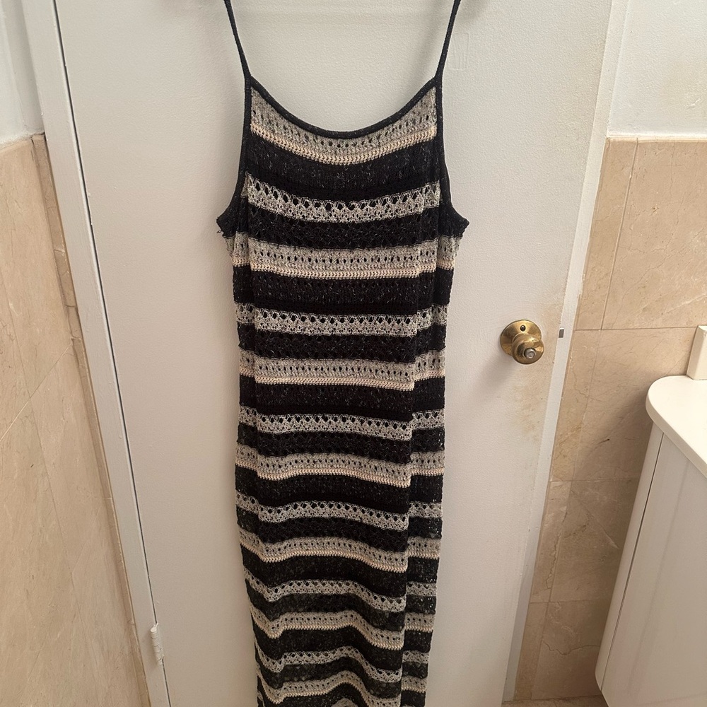 Zara Black and Cream Striped Maxi Dress